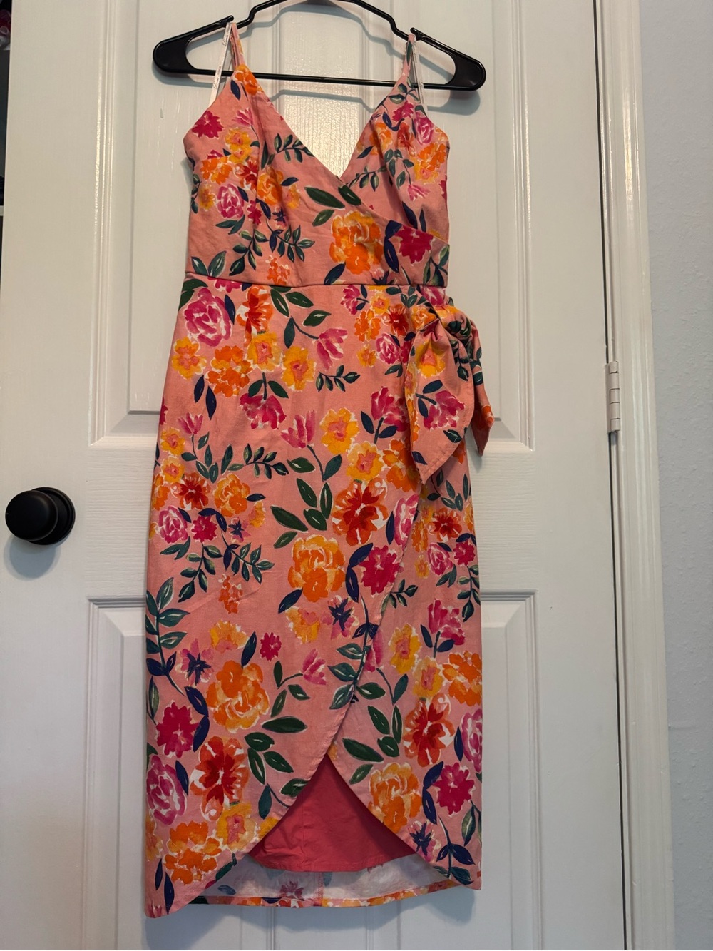 Lovers + Friends Floral Linen Blend Wrap Midi Dress Size S